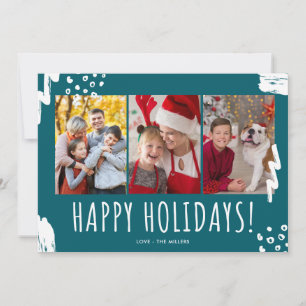 Happy Holidays Three Photo Family Christmas Holiday Card