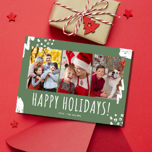 Happy Holidays Three Photo Family Christmas Holiday Card