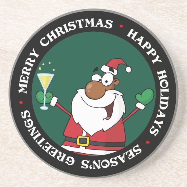 Happy Holidays Toast from Black Santa Coaster (Front)