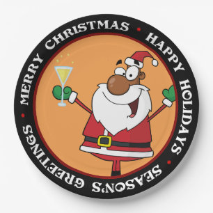 Happy Holidays Toast from Black Santa Paper Plate