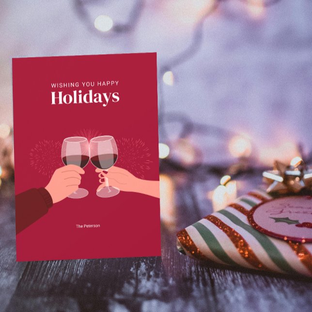 Happy Holidays | Toasting Wine Glasses Greeting Card (Creator Uploaded)