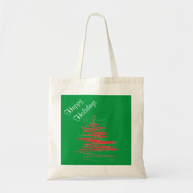 Happy Holidays Tree Snowflakes Tote Bag (Front)