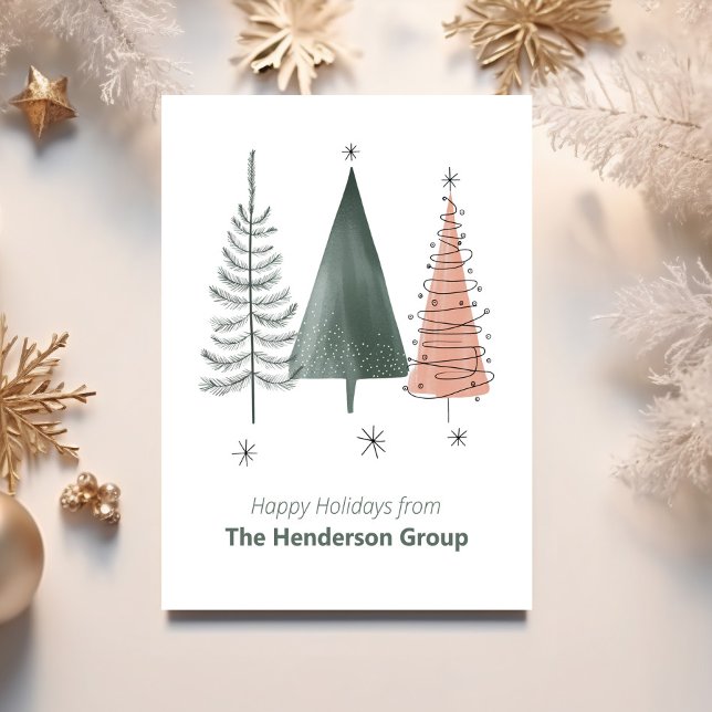 Happy Holidays Trees Business Company QR Code Postcard (Creator Uploaded)