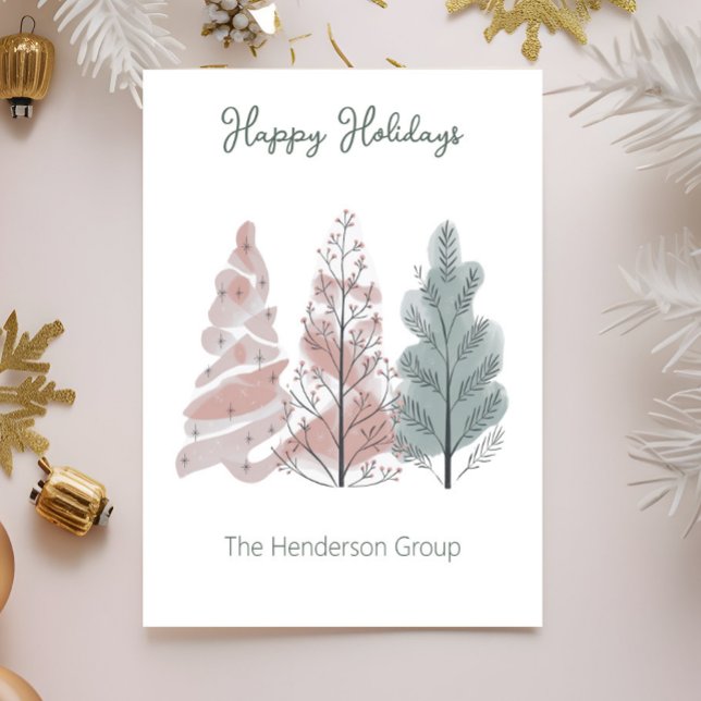 Happy Holidays Trees Business Company QR Code Postcard (Creator Uploaded)
