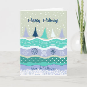 Happy Holidays, Trees Snowflakes, Add Your Name Holiday Card