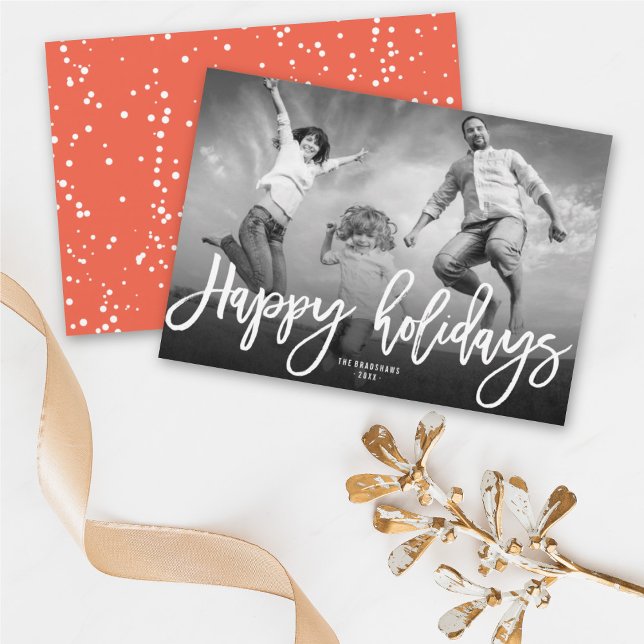 Happy Holidays Trendy Brush Script Modern Photo Holiday Card (Creator Uploaded)