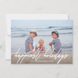 Happy Holidays Trendy Handwritten Script Photo Holiday Card