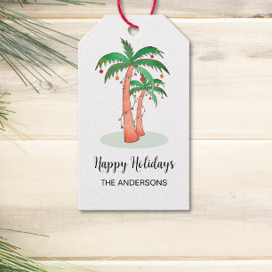 Happy Holidays Tropical Palm Tree Gift Tags