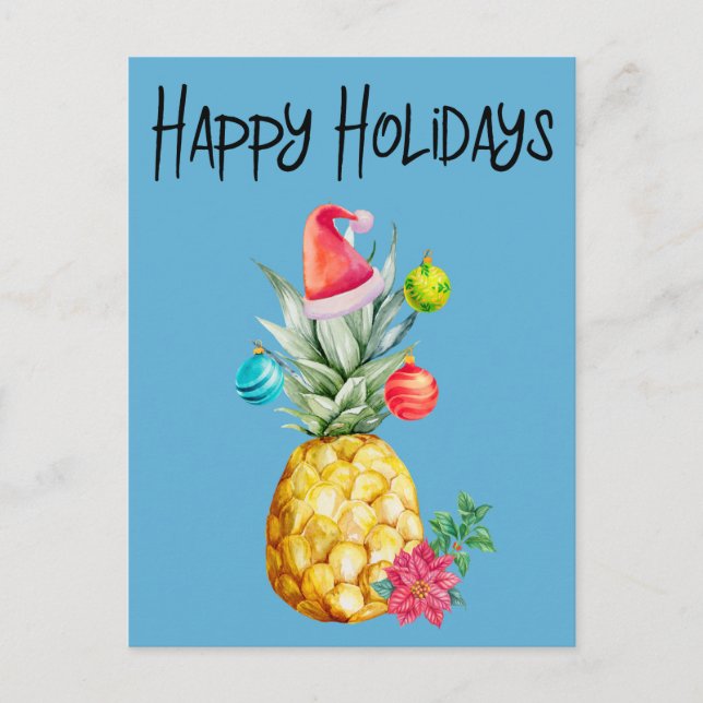 Happy Holidays Tropical Pineapple Christmas Postcard (Front)