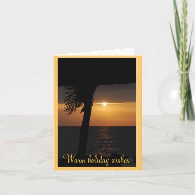 Happy Holidays Tropical Sunset Greetings Holiday Card (Front)