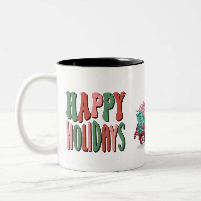 Happy Holidays Two-Tone Coffee Mug (Left)