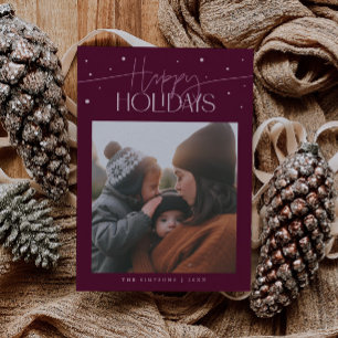 Happy Holidays Typography Cranberry Photo Holiday Card