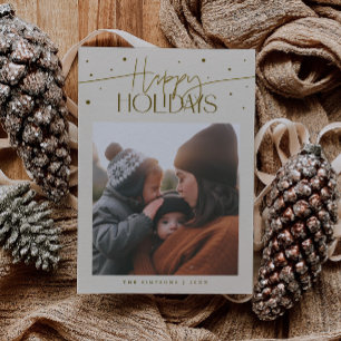 Happy Holidays Typography Cream Photo Holiday Card