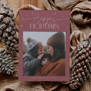 Happy Holidays Typography Pink Photo Holiday Card