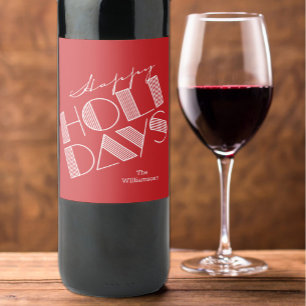 Happy Holidays Typography Red Wine Label