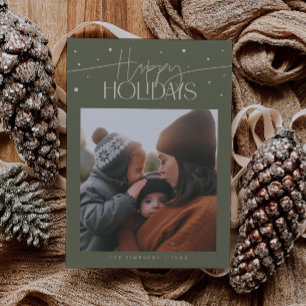 Happy Holidays Typography Sage Green Photo Holiday Card