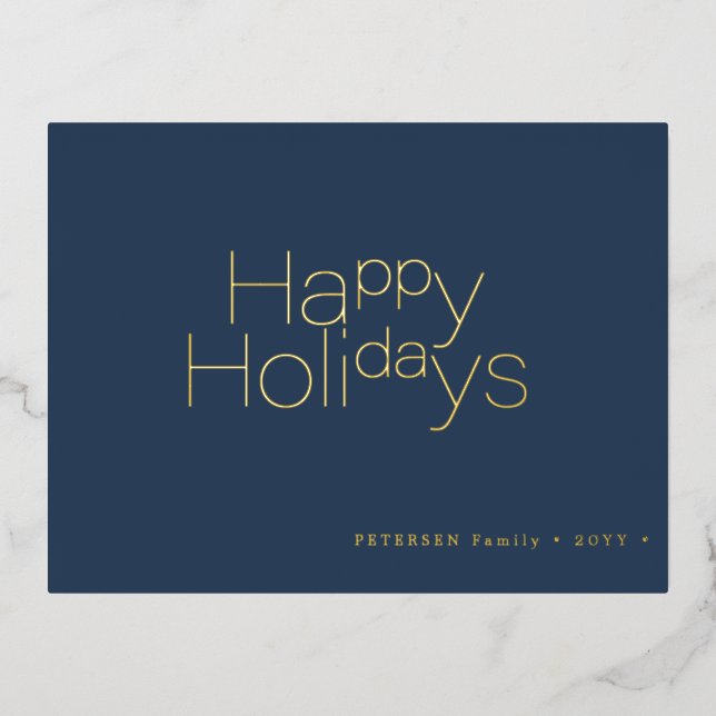 Happy Holidays typography simple modern gold Foil Holiday Postcard (Front)