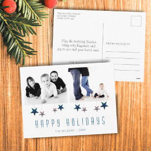 Happy Holidays Typography Star 2 Photo Collage Holiday Postcard