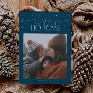 Happy Holidays Typography Teal Photo Holiday Card