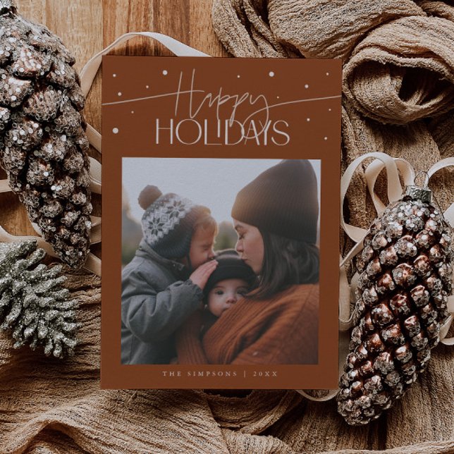 Happy Holidays Typography Terracotta Photo Holiday Card (Creator Uploaded)