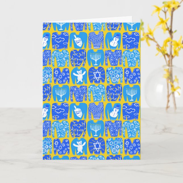 Happy Holidays Ugly Hannukah Sweater Card (Yellow Flower)