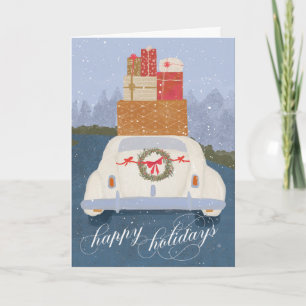 Happy Holidays Vintage Car & Gifts Greeting Card
