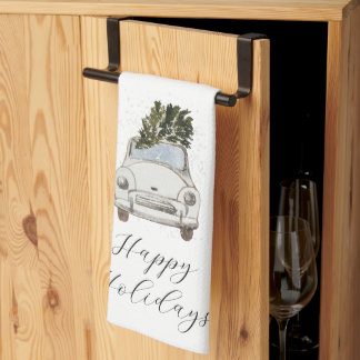 Happy Holidays Vintage Car Tea Towel