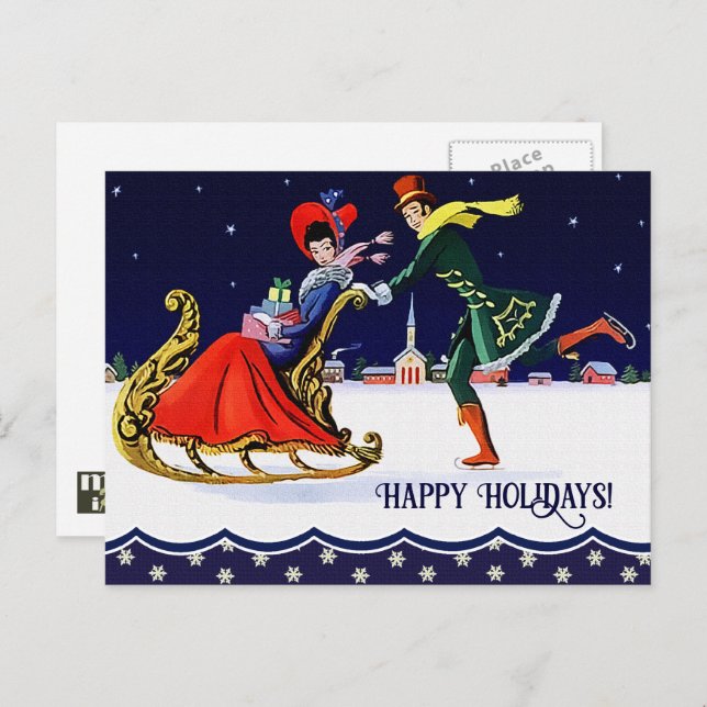 Happy Holidays. Vintage Christmas Scene  Holiday Postcard (Front/Back)