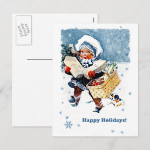 Happy Holidays. Vintage Christmas Scene Holiday Postcard