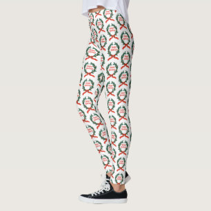 Happy Holidays Vintage Holly Christmas Wreath Leggings