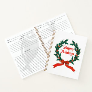 Happy Holidays Vintage Holly Christmas Wreath Notebook