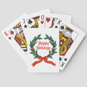 Happy Holidays Vintage Holly Christmas Wreath Playing Cards