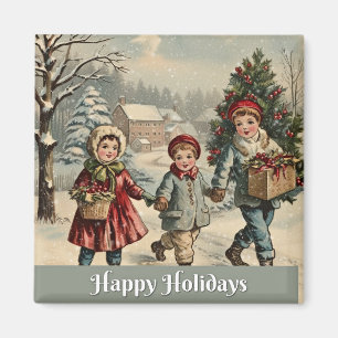 Happy Holidays, vintage illustration, Magnet