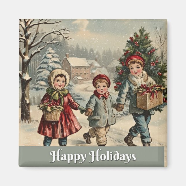Happy Holidays, vintage illustration, Magnet (Front)