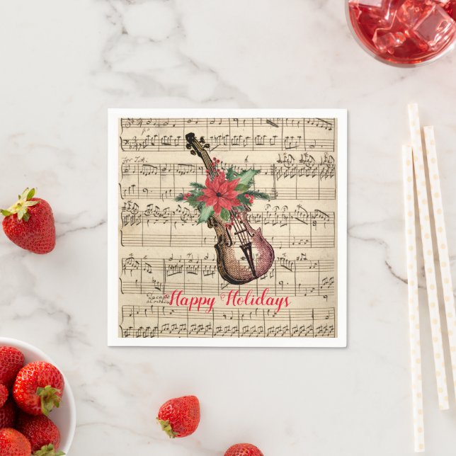 Happy Holidays Vintage Violin and Sheet Music  Napkin (Insitu)