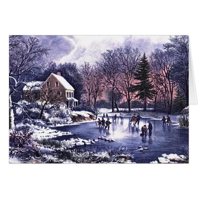 Happy Holidays. Vintage Winter Scene Card (Front Horizontal)