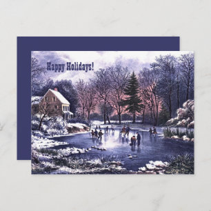 Happy Holidays. Vintage Winter Scene Card