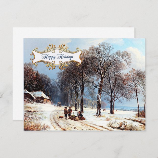 Happy Holidays. Vintage Winter Scene Christmas Holiday Postcard (Front/Back)