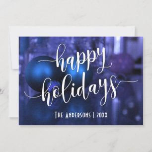 Happy Holidays w/ Blue & Purple Glass Balls Holiday Card