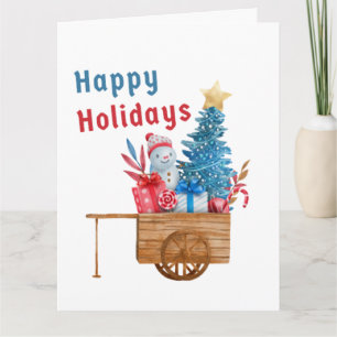 Happy Holidays Wagon with Snowman Card