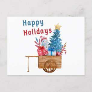 Happy Holidays Wagon with Snowman Holiday Postcard
