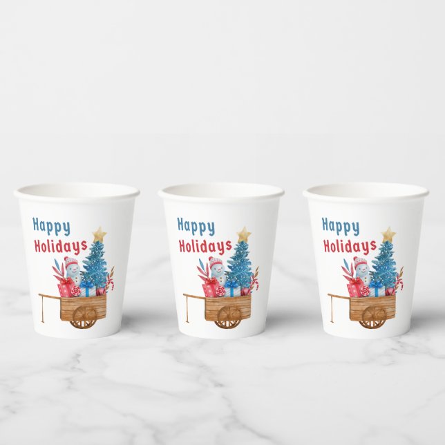 Happy Holidays Wagon with Snowman  Paper Cups (Multi)