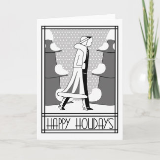 "Happy Holidays" walk in the snow Holiday Card