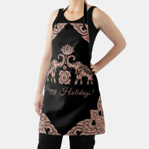 Happy Holidays War Elephants Thai Heritage Pink Apron