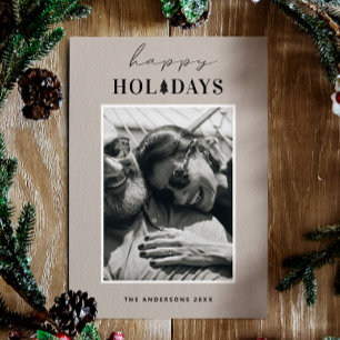 Happy Holidays   Warm Light Taupe Christmas Photo  Holiday Card