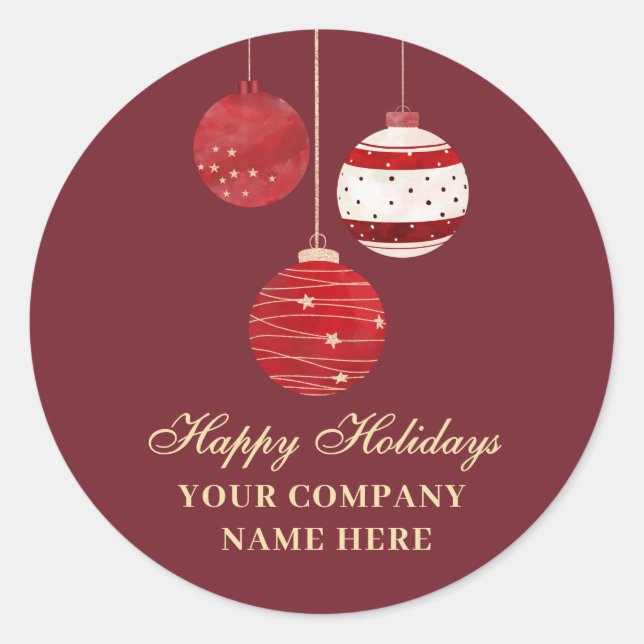 Happy Holidays Watercolor Business  Classic Round Sticker (Front)
