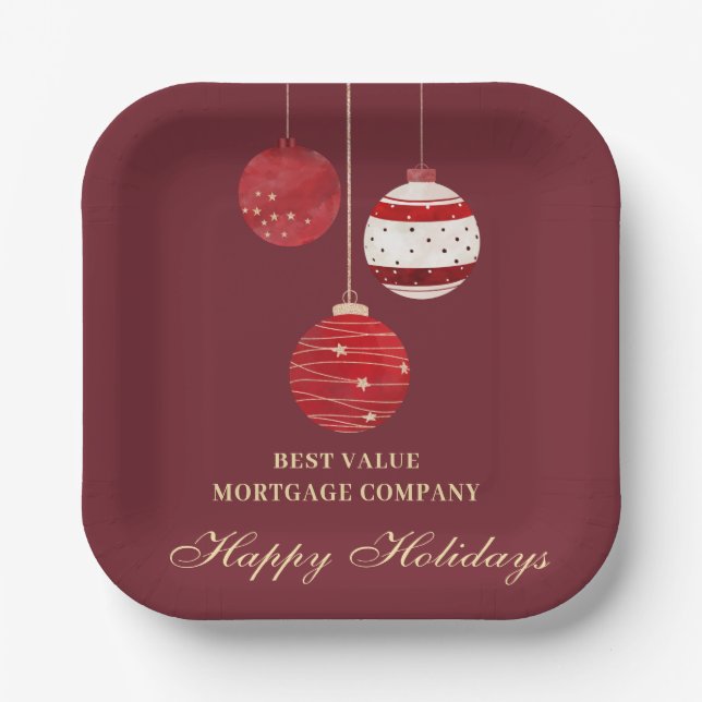 Happy Holidays Watercolor Business  Paper Plate (Front)