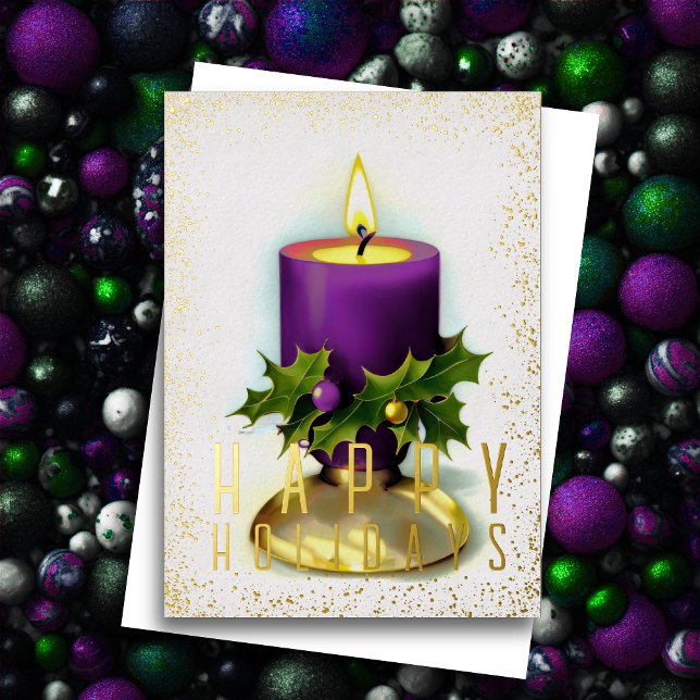 Happy Holidays Watercolor Candle Holiday Card (Creator Uploaded)