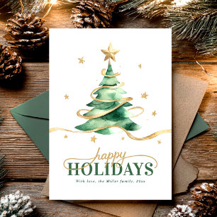 Happy Holidays Watercolor Christmas Tree Holiday Card