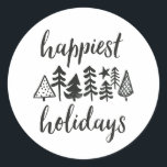 Happy Holidays Watercolor Christmas Trees Round Classic Round Sticker<br><div class="desc">Happy Holidays Watercolor Christmas Trees Round Sticker is designed to complement our Holiday Trees collection.</div>